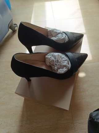 Zapatos Fosco Ante y Piel Negro Talla 38