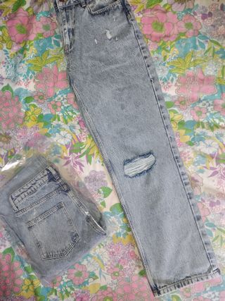 Pantalón vaquero ancho mujer casual