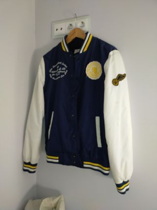 Chaqueta Bomber Universitaria USA Azul/Blanca