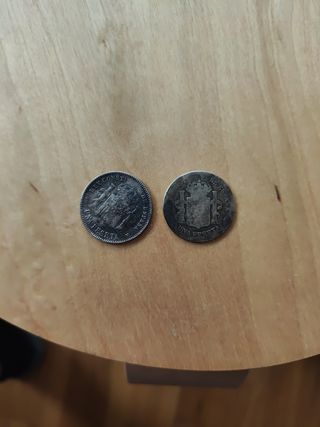 2 Monedas Plata Alfonso XIII