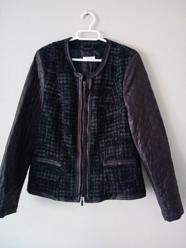 Chaqueta tweed y polipiel