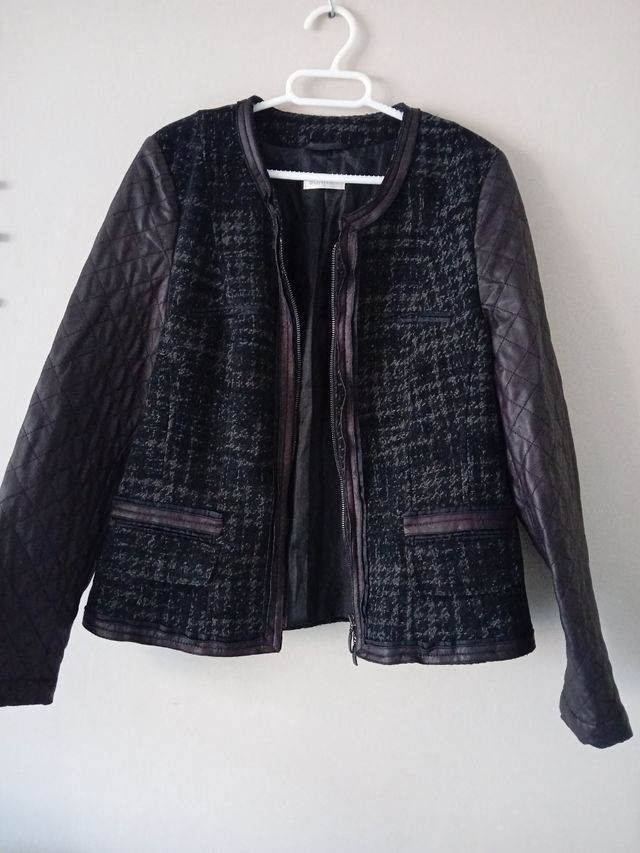Chaqueta tweed y polipiel