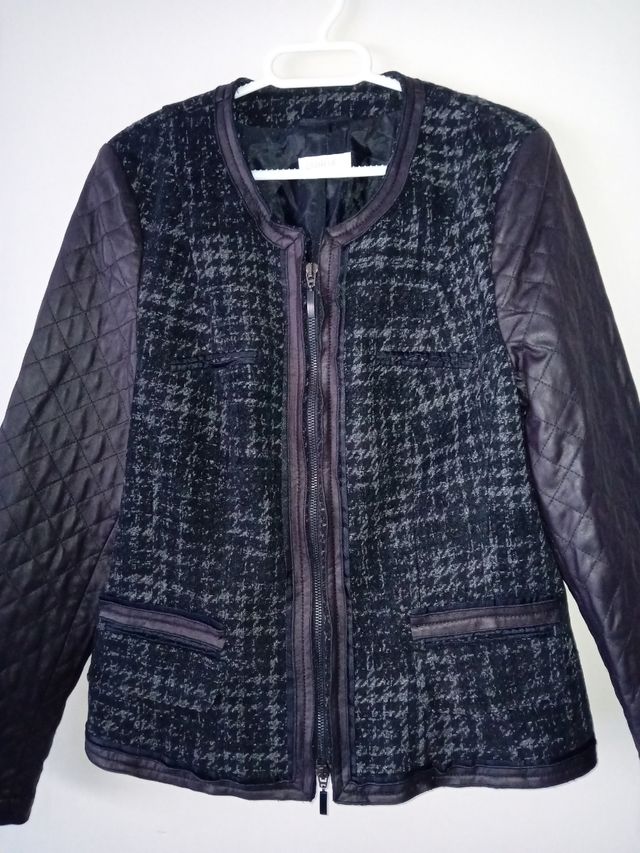 Chaqueta tweed y polipiel