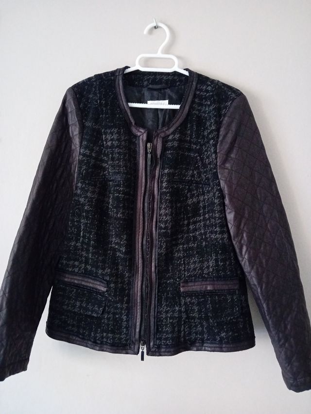 Chaqueta tweed y polipiel