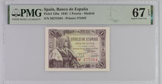 España * Billete 1 Peseta 1945 PMG 67 EPQ