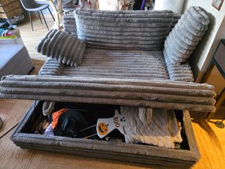 Sofá Cama con divan Gris y arcón para almacenaje