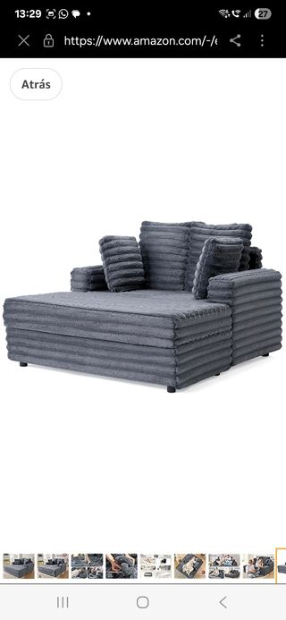 Sofá Cama con divan Gris y arcón para almacenaje