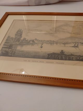 Grabado antiguo del lago de la ciudad de Ginebra 