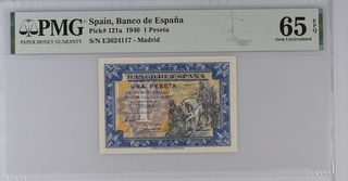 España * Billete 1 Peseta 1940 PMG 65 EPQ