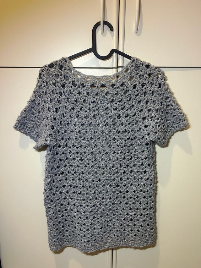 Giacca uncinetto manica corta grigia