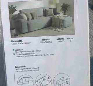 Sofá chaise longue gris tela