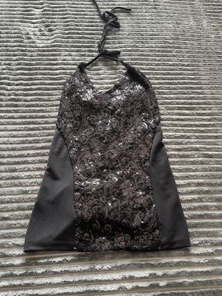 Top elegante lentejuelas negro y plata