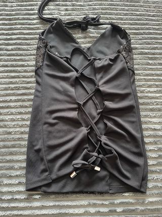 Top elegante lentejuelas negro y plata