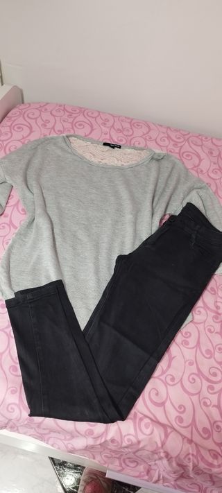 Conjunto Ropa Mujer: Jersey Gris y Pantalón Negro
