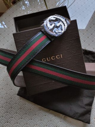 Cinturón Gucci, Negro/Verde/Rojo, hebilla G