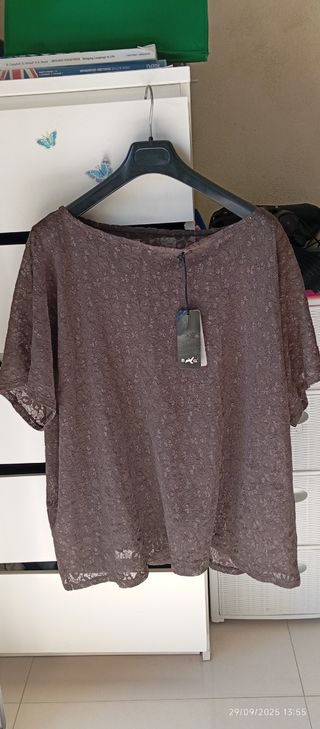 Maglietta Pizzo Donna Taglia Unica Marrone