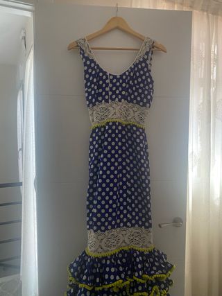 Traje de flamenca azul y verde talla 36