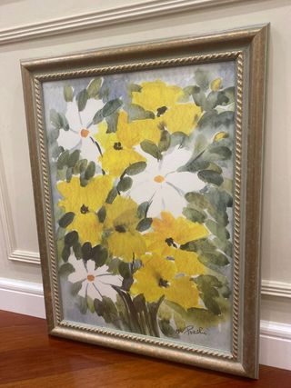 Cuadro vintage flores marco madera