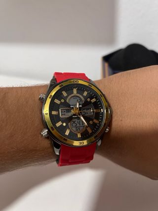 Reloj Skyline USA Dual Time Rojo y Dorado