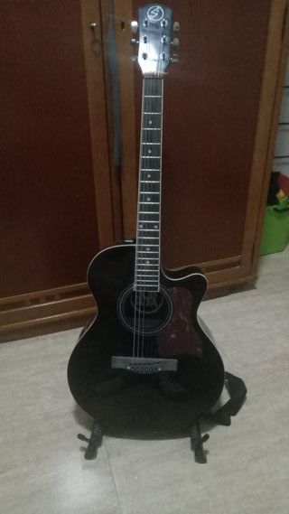 Guitarra Electroacústica Negra + Pie