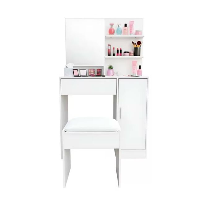 Tocador maquillaje 80cm blanco con taburete