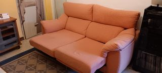 Sofá cama 2 plazas tela naranja/rosa