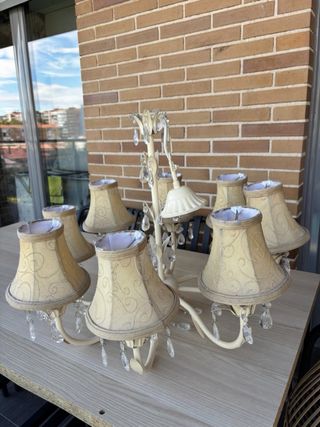 Lámpara colgante beige con cristales