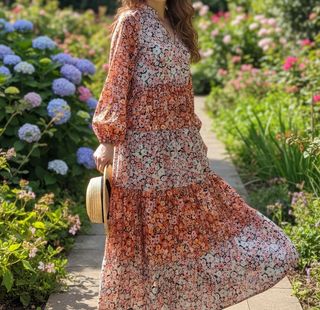 Vestido largo floral naranja