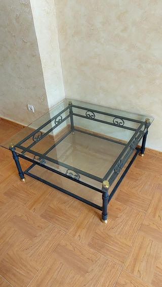 Mesa de centro cristal y metal