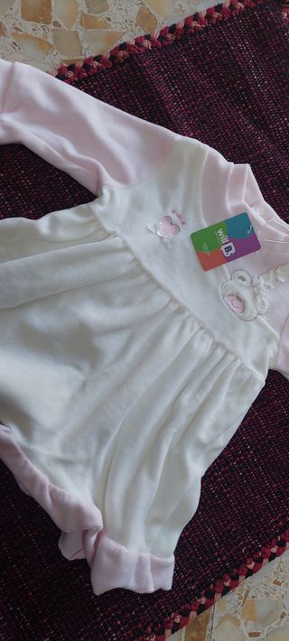 Vestito ciniglia neonata bianco e rosa