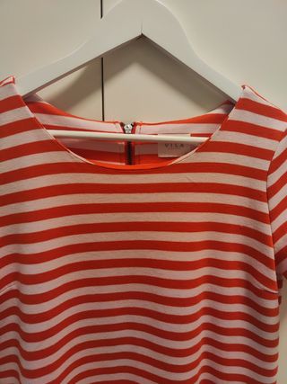 Vestido Vila rayas rojo y blanco manga corta