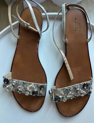 Sandalias Massimo Dutti T40 Plata y Negro