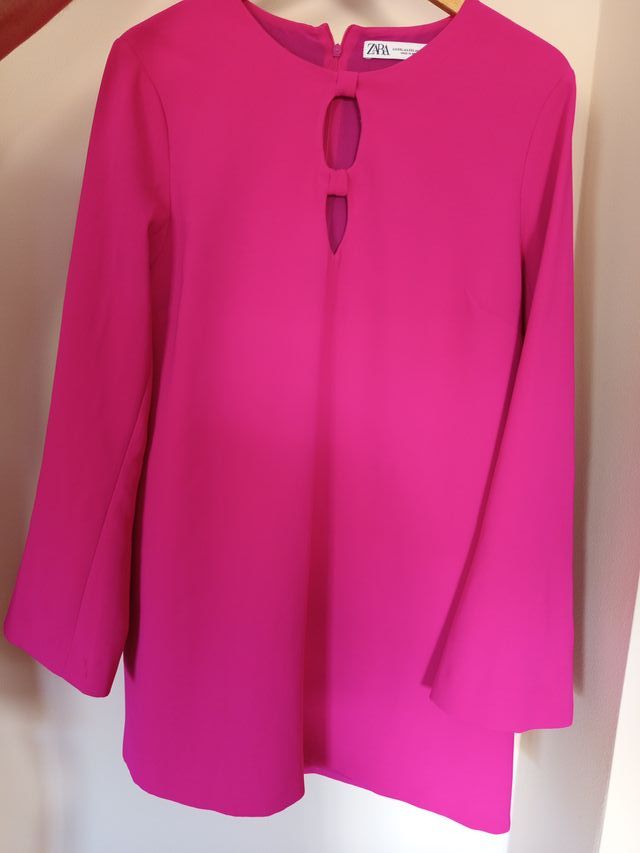 Vestido Midi Zara Fúcsia Cortado