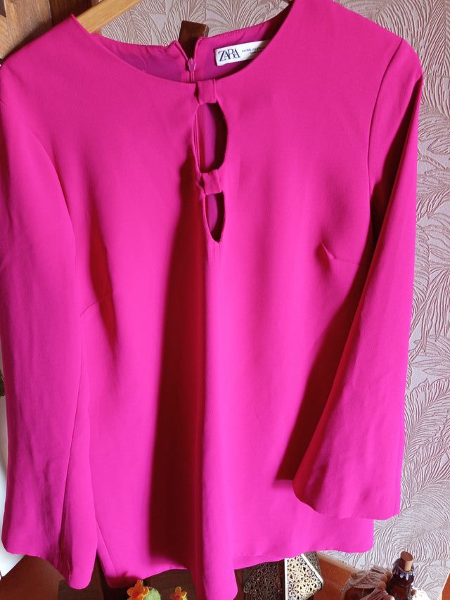 Vestido Midi Zara Fúcsia Cortado