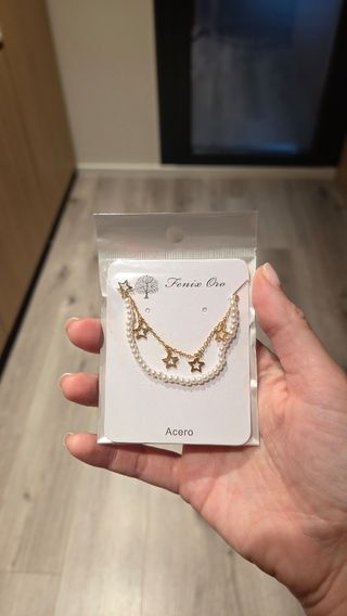 Collar perlas y estrellas y pendientes corazón 