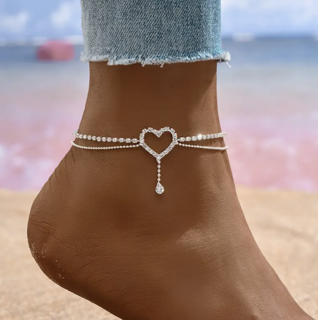 Tobillera Dije de Corazón y Circonitas Incrustadas