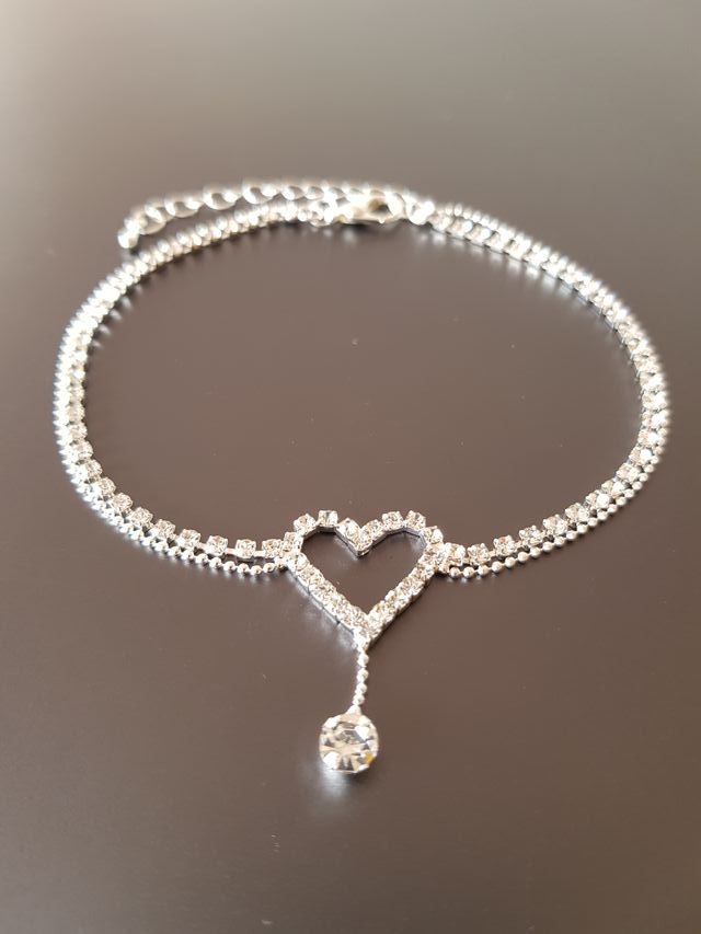 Tobillera Dije de Corazón y Circonitas Incrustadas