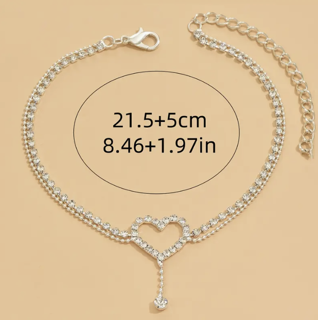 Tobillera Dije de Corazón y Circonitas Incrustadas