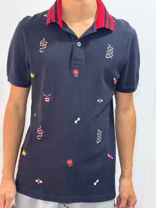 Camisa Polo Gucci Azul con Bordados