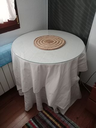 Mesa camilla cristal y yute