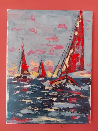 Quadro acrilico su tela barche a vela