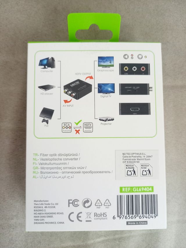Convertidor AV a HDTV GL69404 Plug and Play