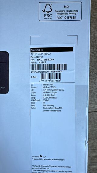 Portátil Acer Aspire Go 15 + Ratón + Funda