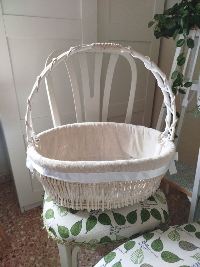 Cesta mimbre forrada tela asa