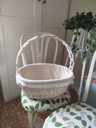 Cesta mimbre forrada tela asa