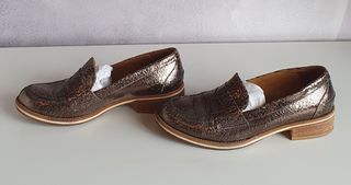 Mocasines mujer marrón y dorado