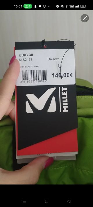 Mochila Millet Negra y Verde