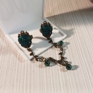 Anillo doble bronce y tela verde ajustable