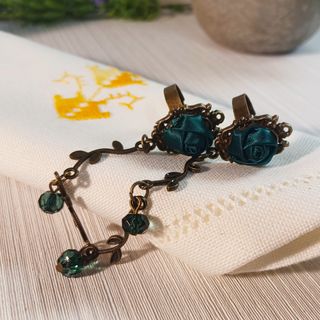 Anillo doble bronce y tela verde ajustable