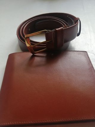 Set cintura e portafoglio pelle marrone